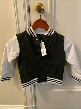 NWT Janie and Jack  Varsity Jacket - Dark Green with White Sleeves size 3-4